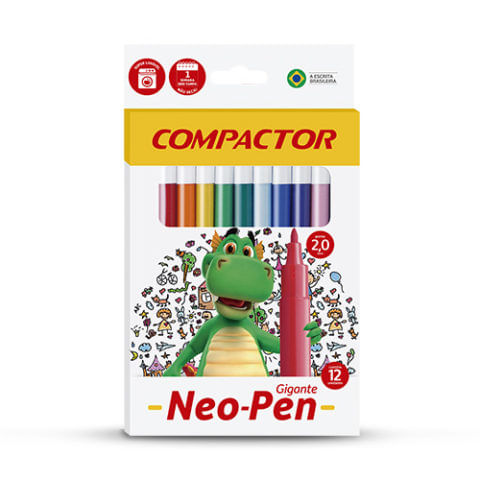 Canetas Hidrográfica Compactor 12 Cores Neon Pen Gigante 2,0 mm