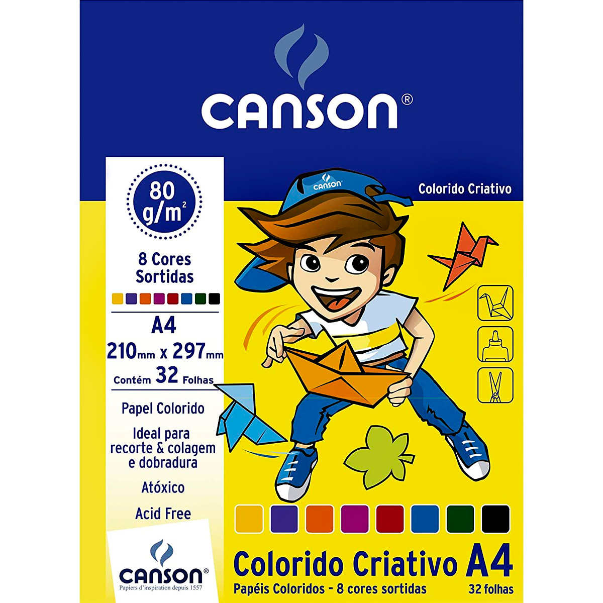 Papel Colorido Canson 8 Cores A4 32 Folhas 80g/m² Criativo