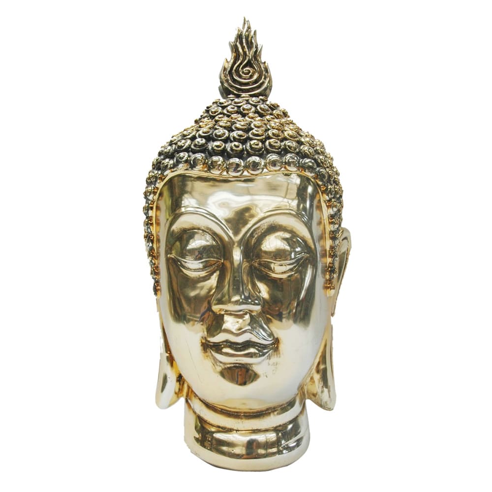 Escultura De Resina Cabeça Buddha Dourada 37cmx18cmx18cm