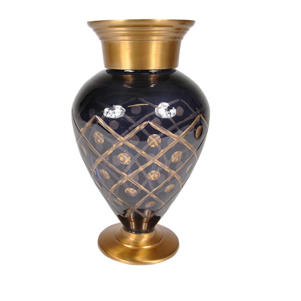 Vaso Decorativo de Cerâmica Preto e Dourado 28cmx13cmx15cm