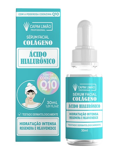 Sérum Facial Ácido Hialuronico  Q10 + Colageno Capim Limão 30ml