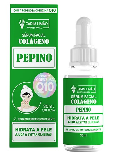 Sérum Facial Pepino Q10 + Colageno Capim Limão 30ml