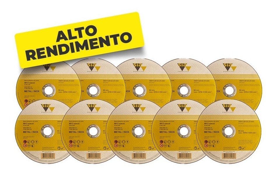 Disco De Corte Kit 10 Discos Metal/inox 180mm Sia