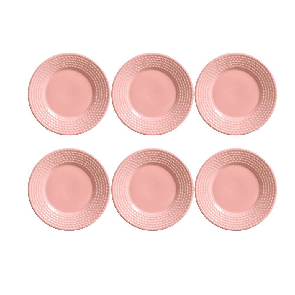 Conjunto de 6 Pratos Sobremesa Olímpia Cerâmica Rosa