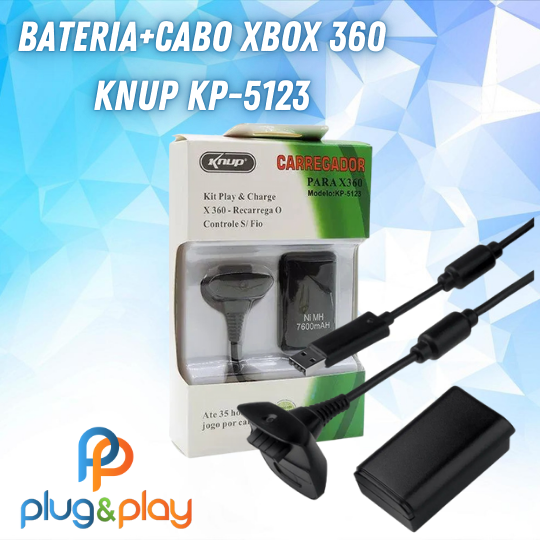 CARREGADOR PARA CONTROLE (BATERIA + CABO ) XBOX 360 KNUP KP - 5123