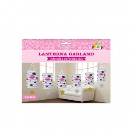 Enfeite Decorativo Lanterna Guirlanda  Chic  6 unidades Com 3,5 Metros Rosa