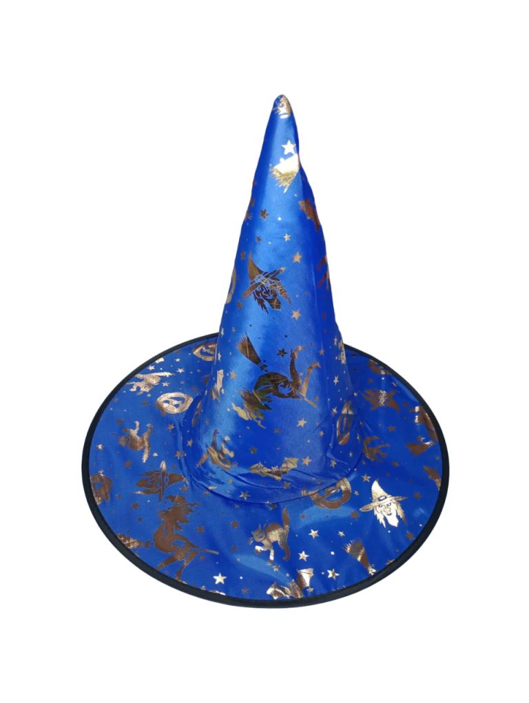 Chapéu Bruxa - Estampa Azul Com Dourado