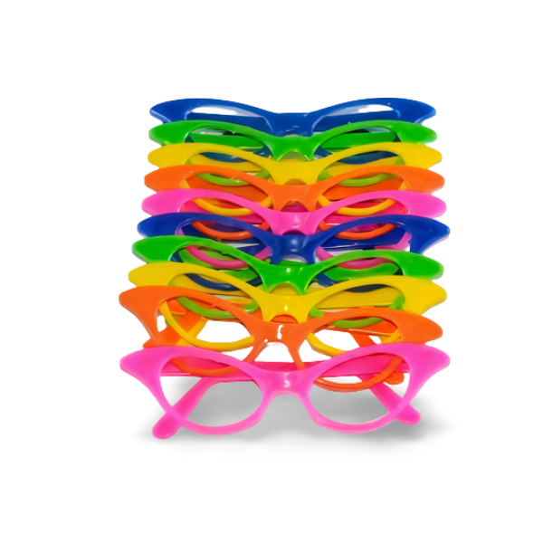 Óculos Pct Com 10 Plástico Colorido Gatinho