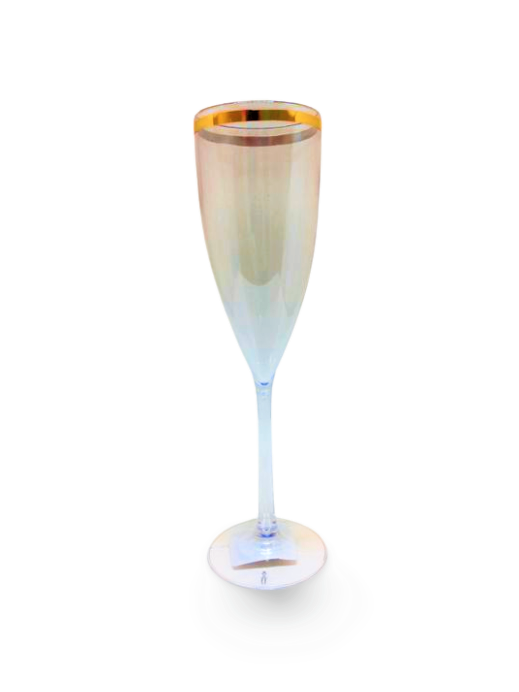 Taça De Champagne 180Ml Transparente C/ Borda Dourada