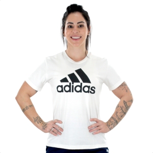 Camiseta Adidas Loungewear Essentials Logo Branca e Preta - Feminina