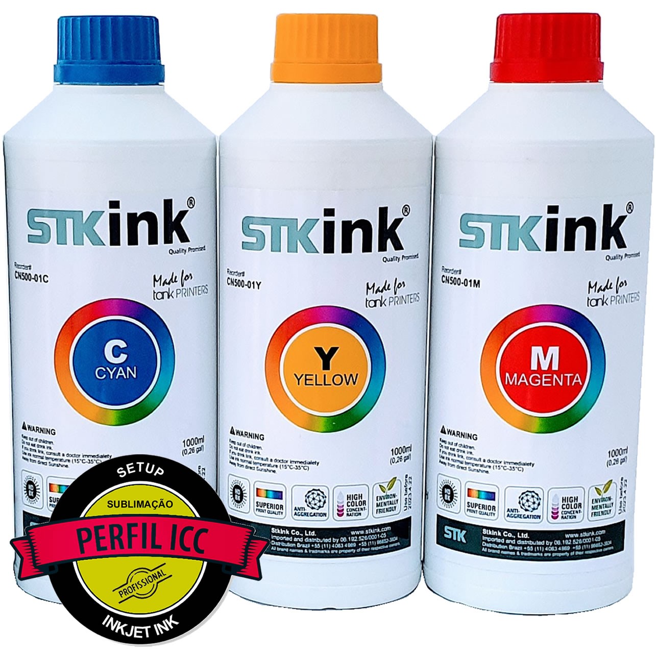 3 Litros Tinta Sublimática Digital STK Kit Colorido 3 Cores com perfil ICC 