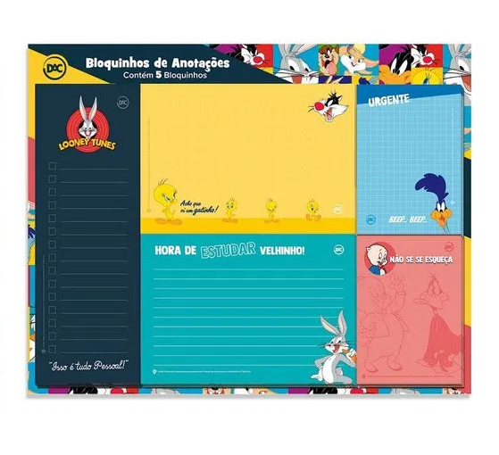 Bloco Destacável - DAC - Looney Tunes - Kit com 5 Blocos