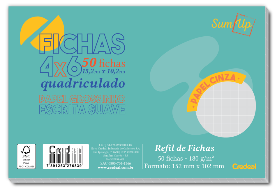 Fichas - Credeal - Cinza Quadriculado 50 Fl 4x6