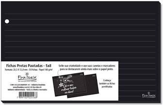 Bloco Fichas - Fina Ideia - Preto Pautado - 5" x 8" - 30 folhas