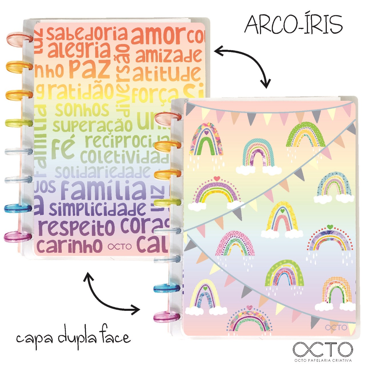 Caderno de Disco A5 - OCTO - Arco-Íris