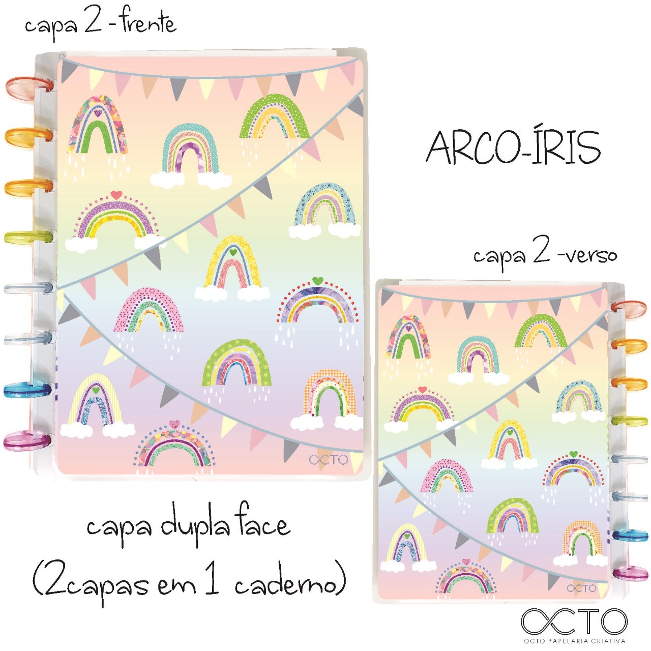 Caderno de Disco A5 - OCTO - Arco-Íris