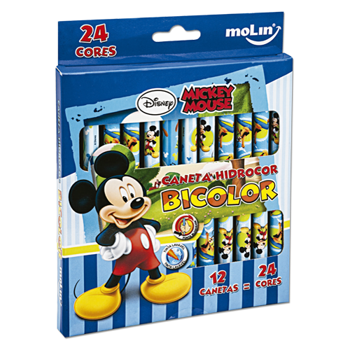 Caneta Hidrocor - Molin - Mickey Mouse Bicolor 12 Canetas 24 Cores