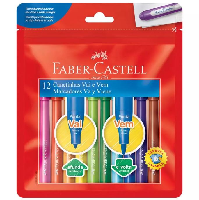 Canetinha Vai e Vem - Faber-Castell - 12 Cores