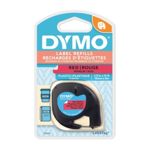 Fita Plástica para Rotulador LetraTag - Dymo - 12mm x 4m Vermelho