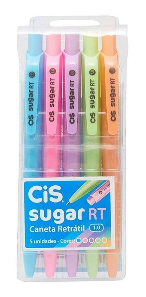 Kit 5 cores Caneta Cis Sugar retrátil