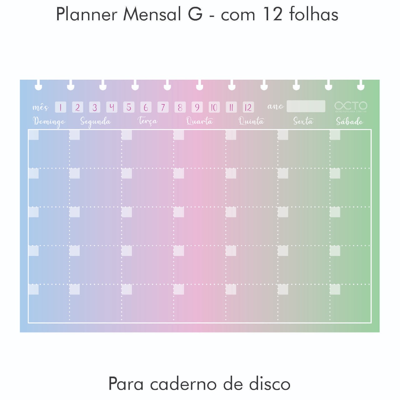 Refil Caderno de Disco Universitário - OCTO - Planner Mensal Colors