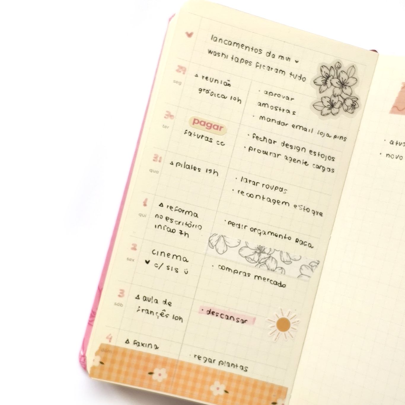 planner wallet semanal - florzinhas rosa