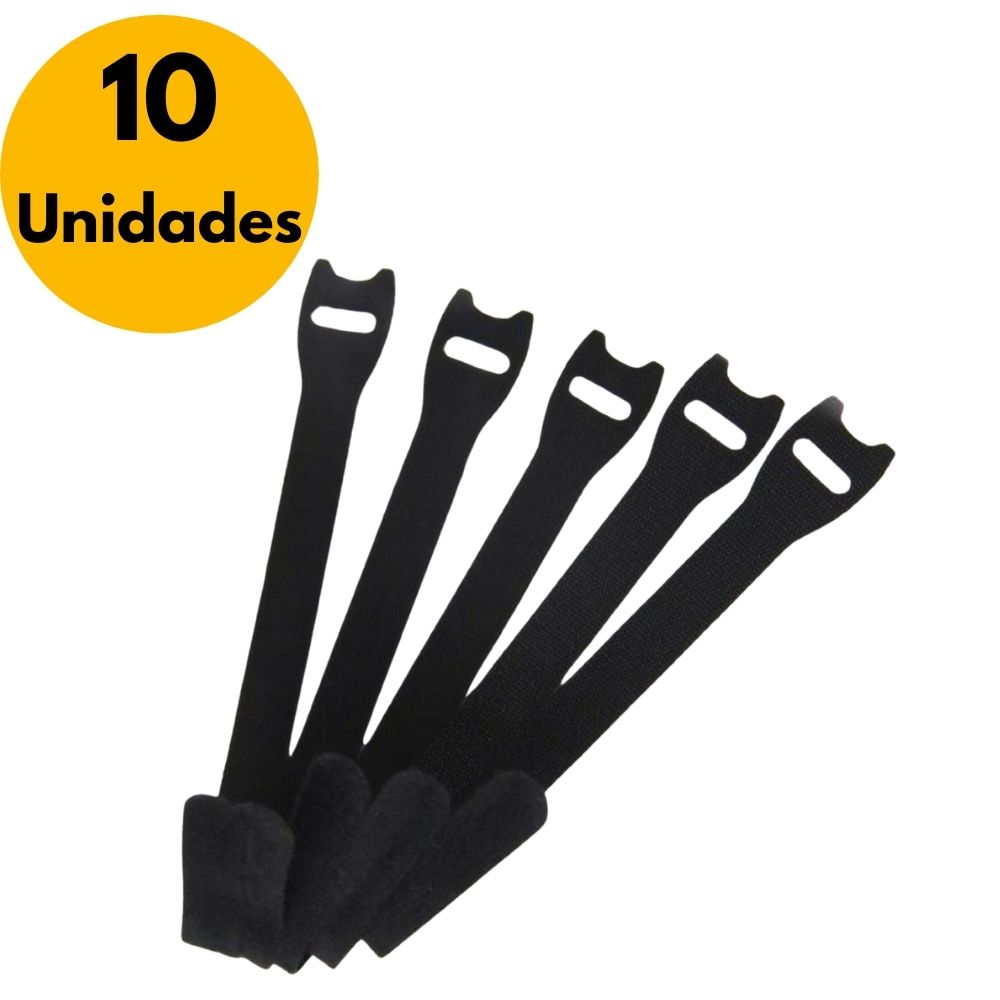 Abraçadeira para Cabos Velcro One-Wrap® 15cm Preto - Kit com 10