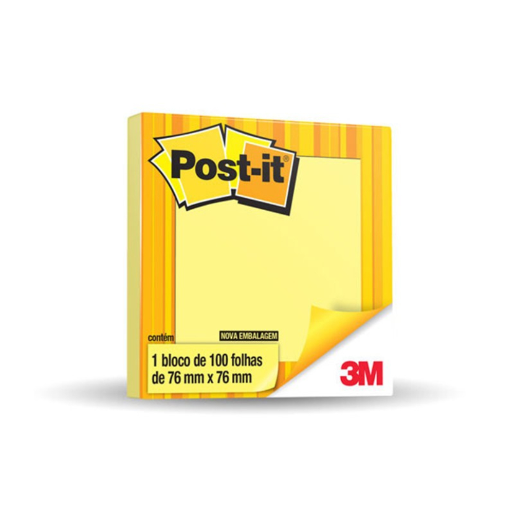 Bloco de Folhas Adesivas Post-It 3M 76mm X 76mm Amarelo - 100 Folhas