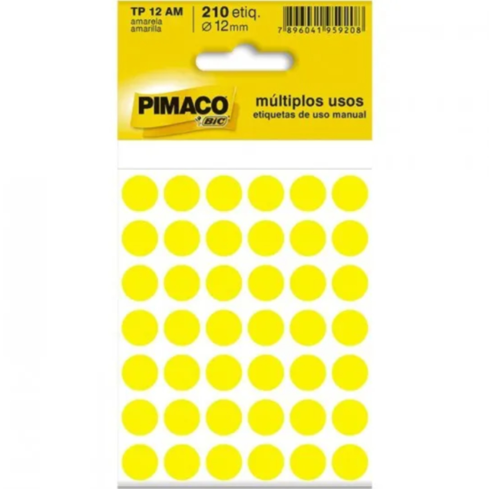 Etiqueta Adesiva Pimaco TP12 12mm Amarela com 210 Unidades - Casa do Roadie