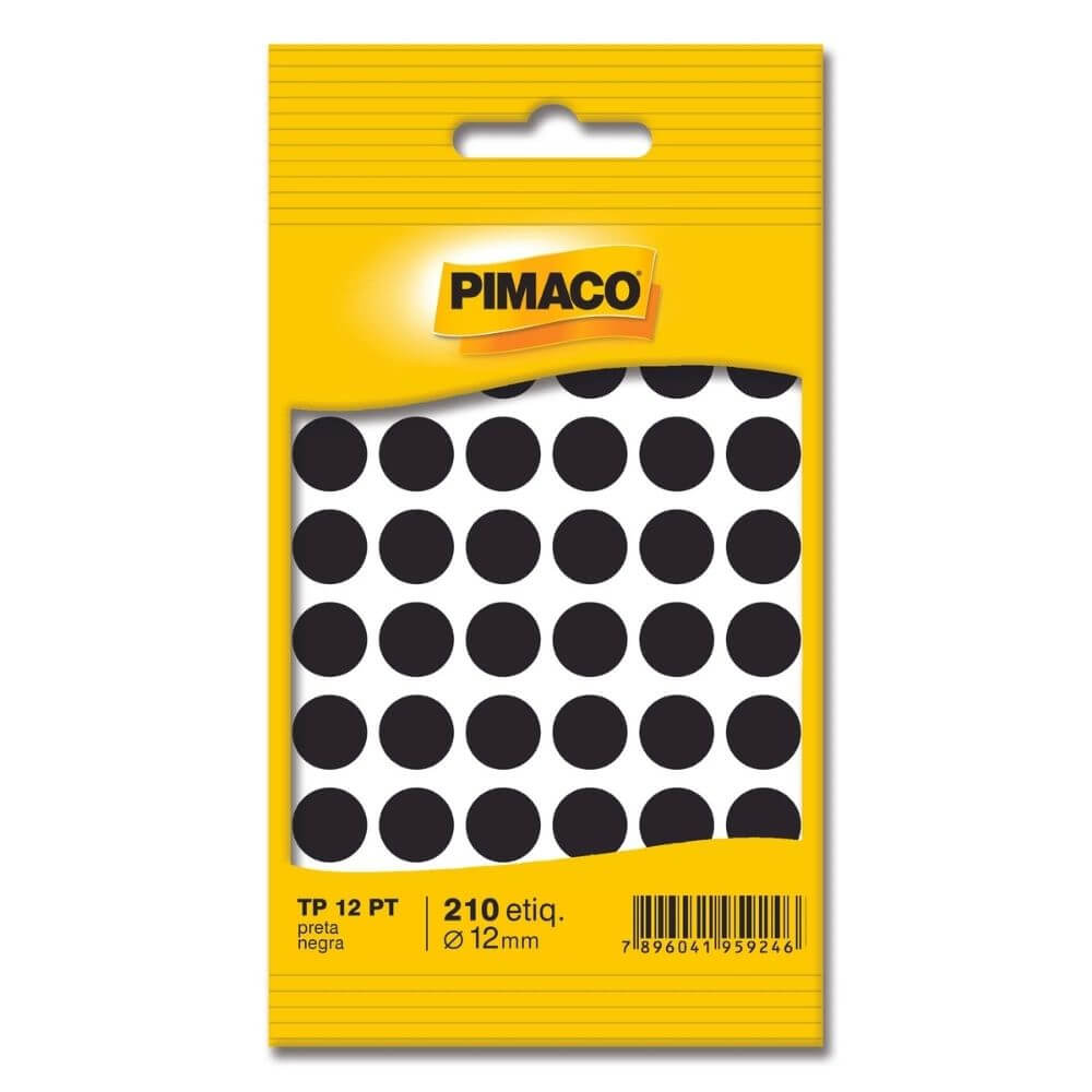 Etiqueta Adesiva Pimaco TP12 12mm Preta com 210 Unidades