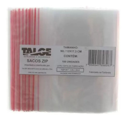 Saco Zip Lock N6 12cm X 19cm Transparente - 100 unidades