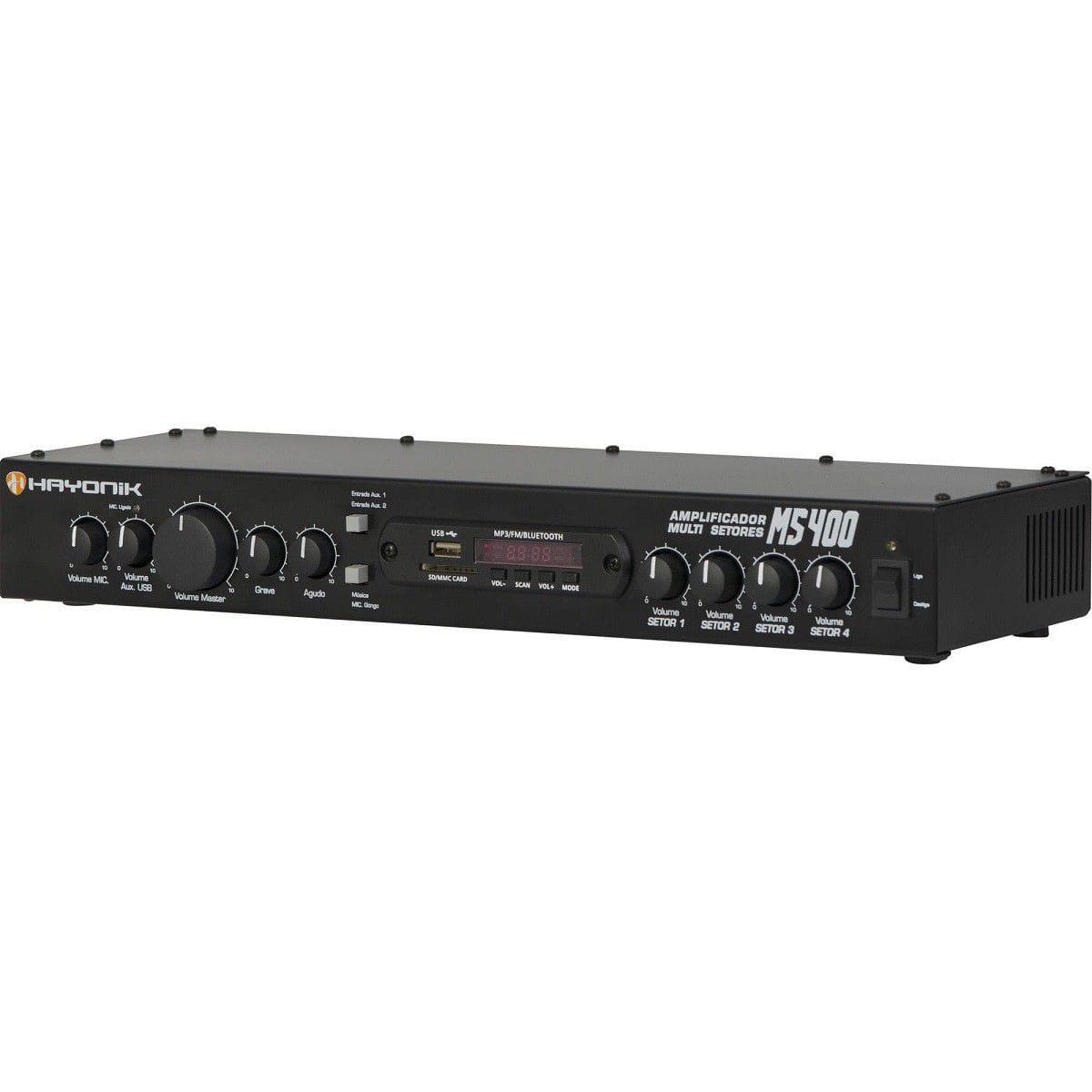 Amplificador Multi Setores Hayonik MS400 (4x10w RMS/FM/USB/SD/Bluetooth/Gongo Eletrônico)