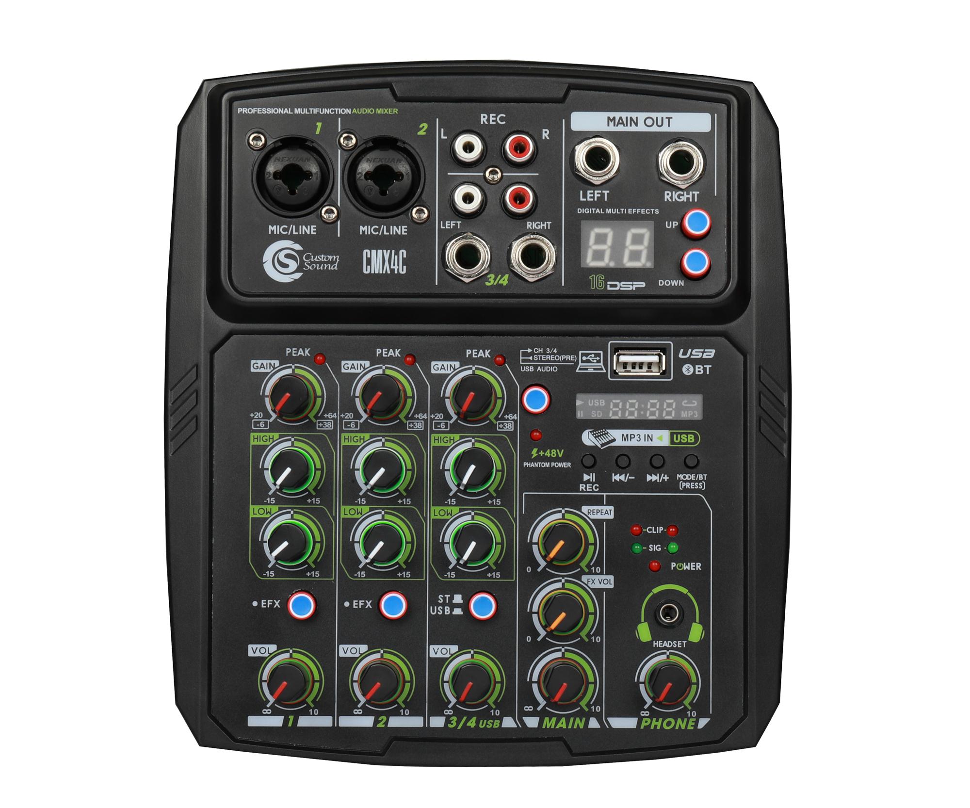 Mixer Compacta Custom Sound CMX4C (4 Canais/Com Interface USB)