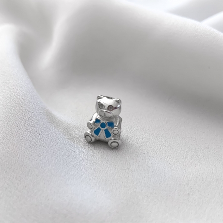 Berloque Urso Gravata Azul  em Prata 925