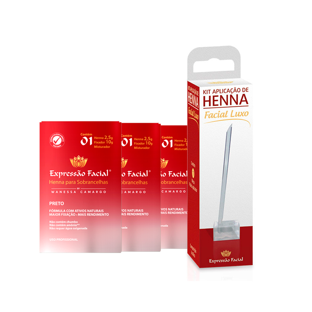 Três Hennas Expressão Facial 2,5g - Grátis Kit Aplicação de Henna