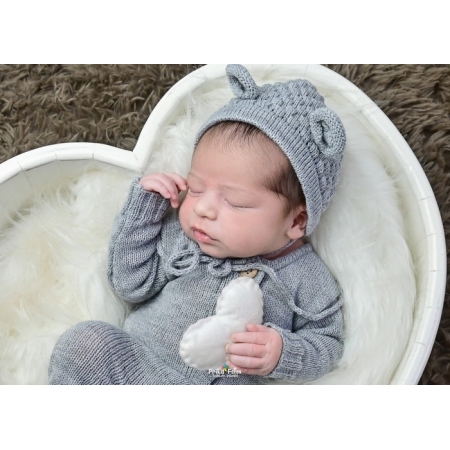 Body Jolie Newborn Cinza e Touca Ursinho