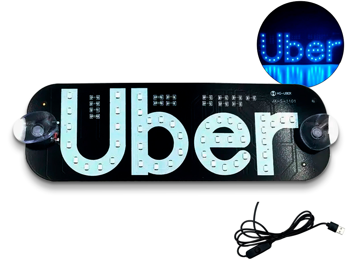 Placa Letreiro Luminoso Universal Aplicativo Uber Led Azul