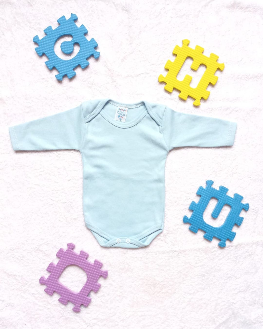 Body baby básico azul bebê - manga longa