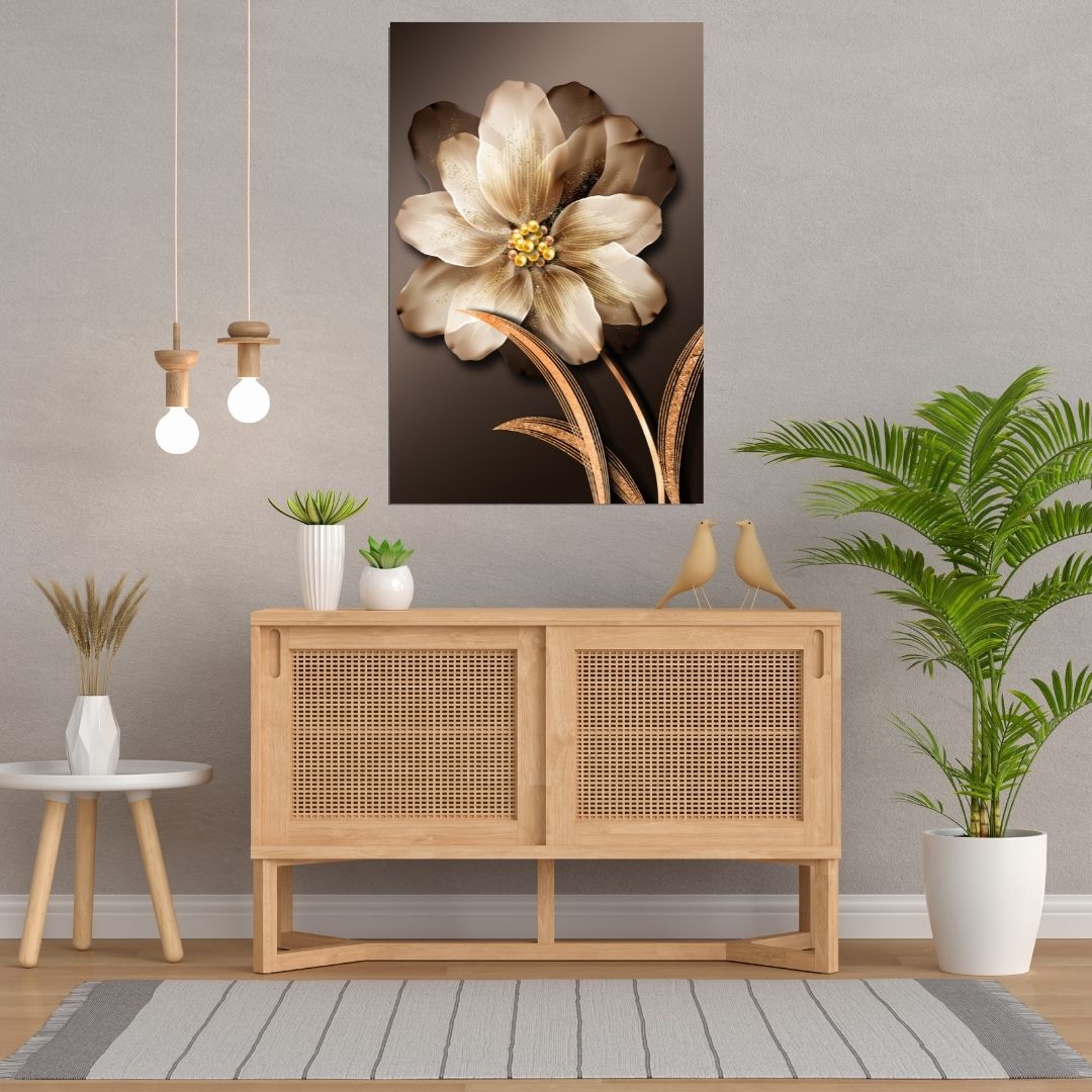 Quadro Decorativo - Flor Dourada - 100x65cm