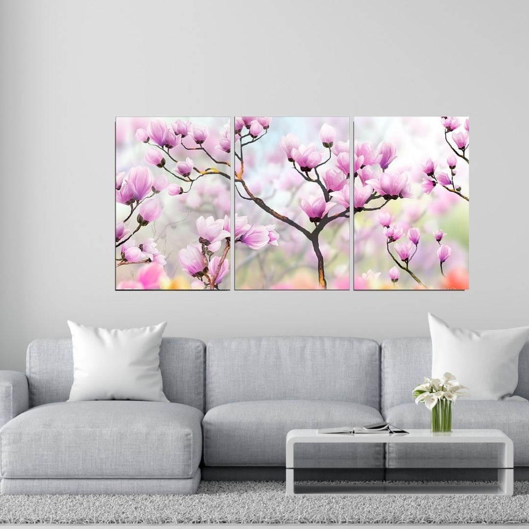 Quadro Decorativo - Flores de Cerejeira - Três Telas - 120x60cm