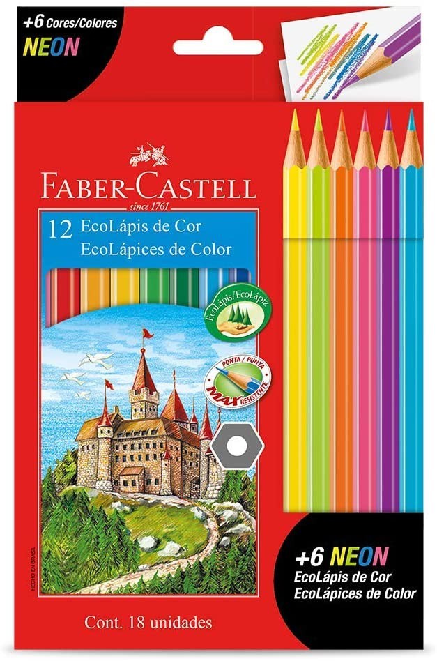 Eco Lápis Faber Castell - 12 Cores + 6 Neon