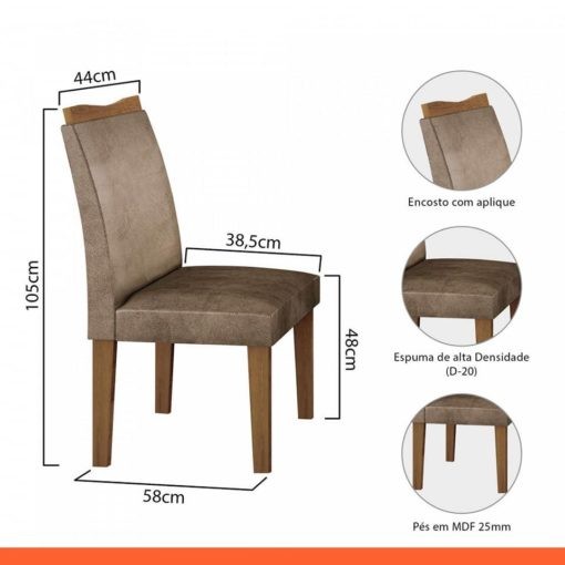 Conjunto Mesa de Jantar Lavinia 4 Cadeiras 120x80cm  - Casita Móveis