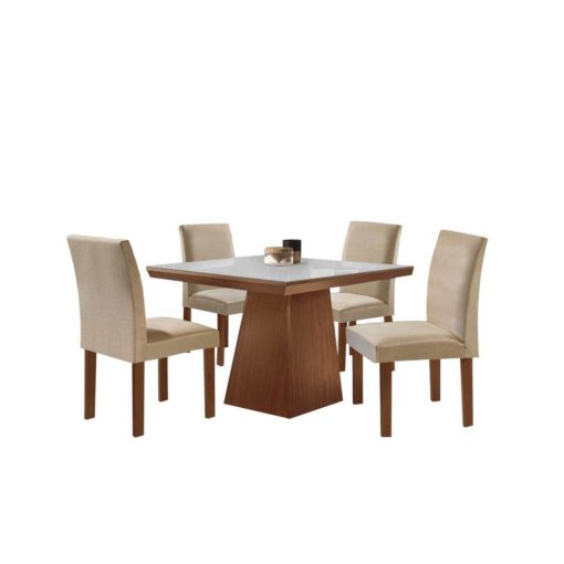 Conjunto Mesa de Jantar Pietra 4 cadeiras 90x90  - Casita Móveis
