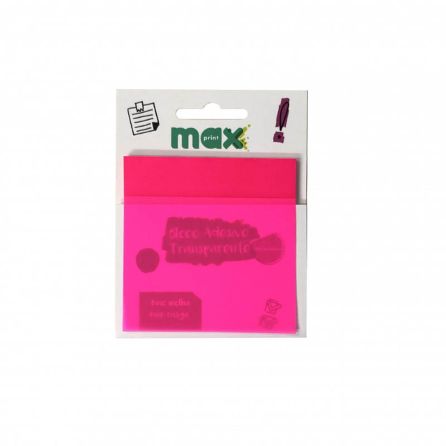 Bloco Adesivo Transparente Rosa Neon 50 Folhas Maxprint