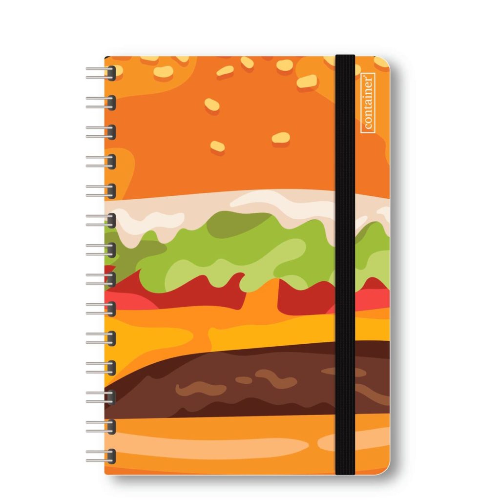 Caderno Cd 1/8  Wire O  Off White  80fls  60gr.  Bolso Duplo  Elástico  Container Fashion Fast Food