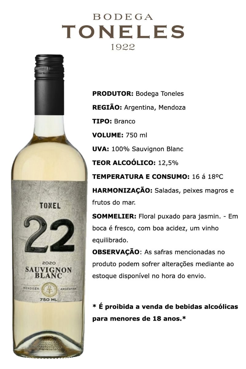Vinho Branco Argentino Tonel 22 Sauvignon Blanc 2020
