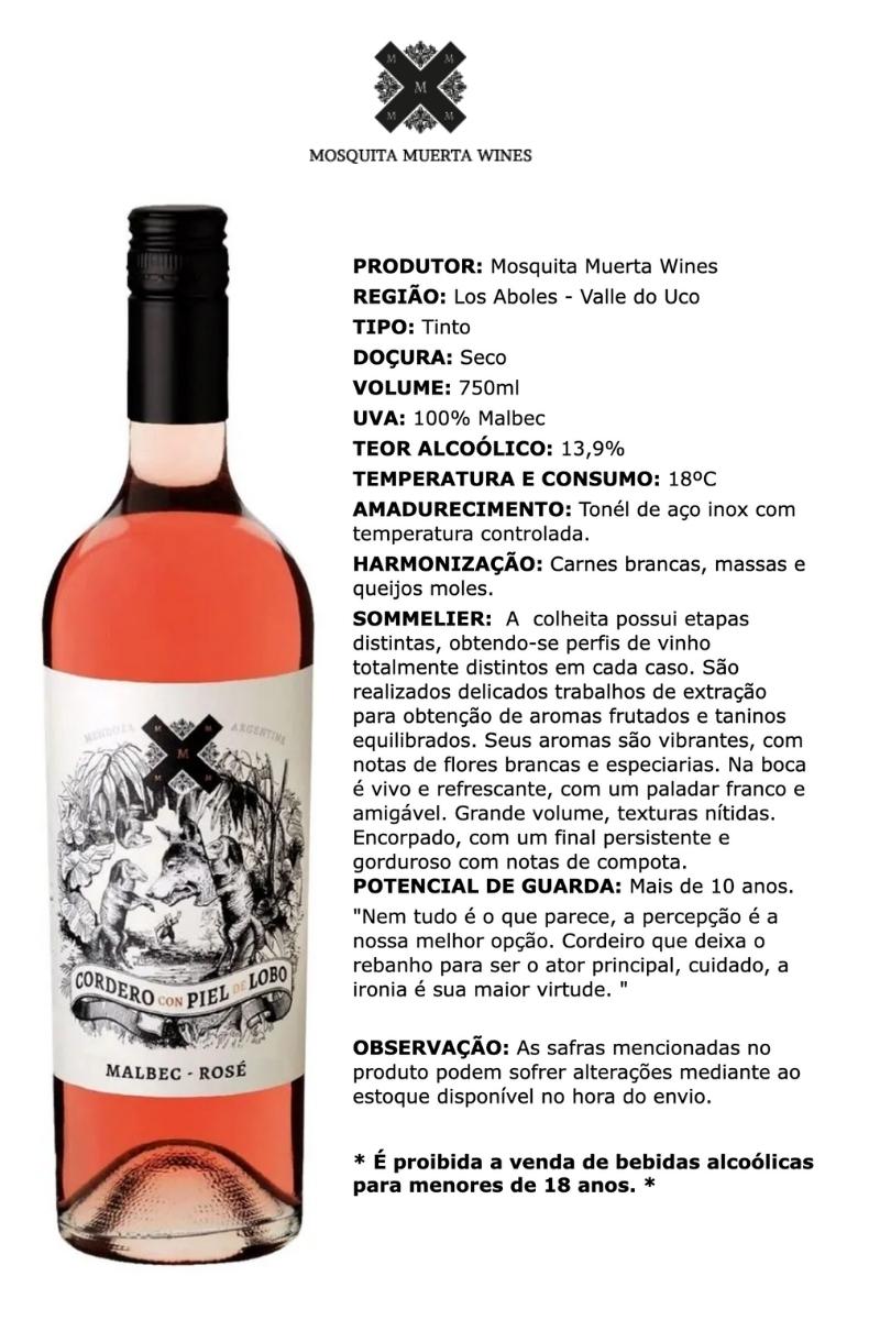 Vinho Rosé Argentino Cordero Con Piel de Lobo Malbec 2021