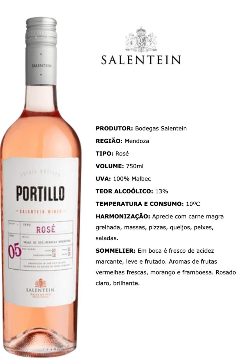 Vinho Rosé Argentino Portillo Malbec 2020