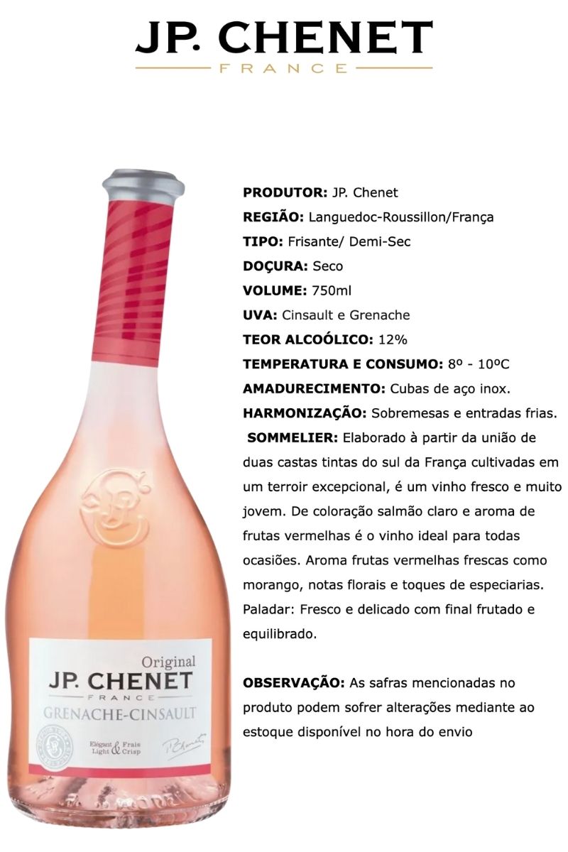 Vinho Rosé Francês Jp Chenet Grenache - Cinsault