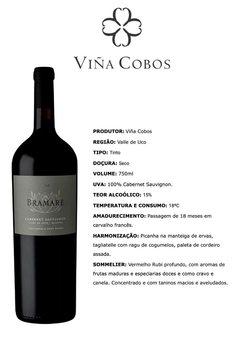 Vinho Tinto Argentino Bramare Luján de Cuyo Cabernet Sauvignon 2016